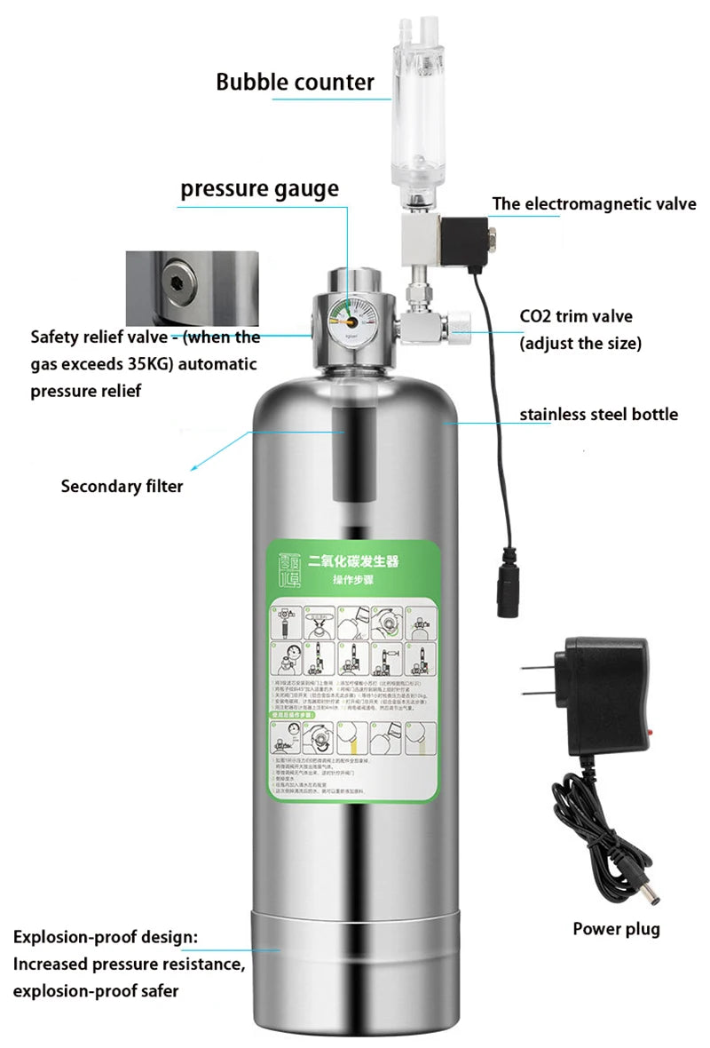 Aquarium CO2 Generator 1L/2L Stainless Steel System