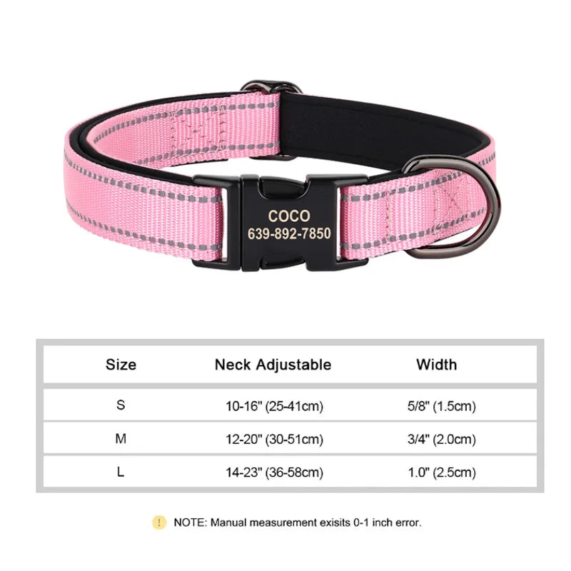 Reflektierendes personalisiertes Hundehalsband mit graviertem Anhänger