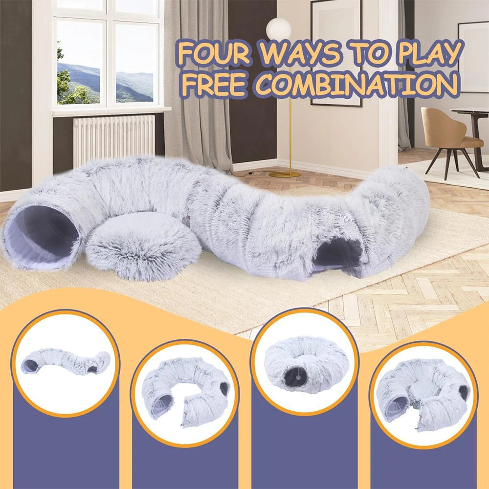 Fleece-Lined Cat Tunnel Bed with Removable Cover