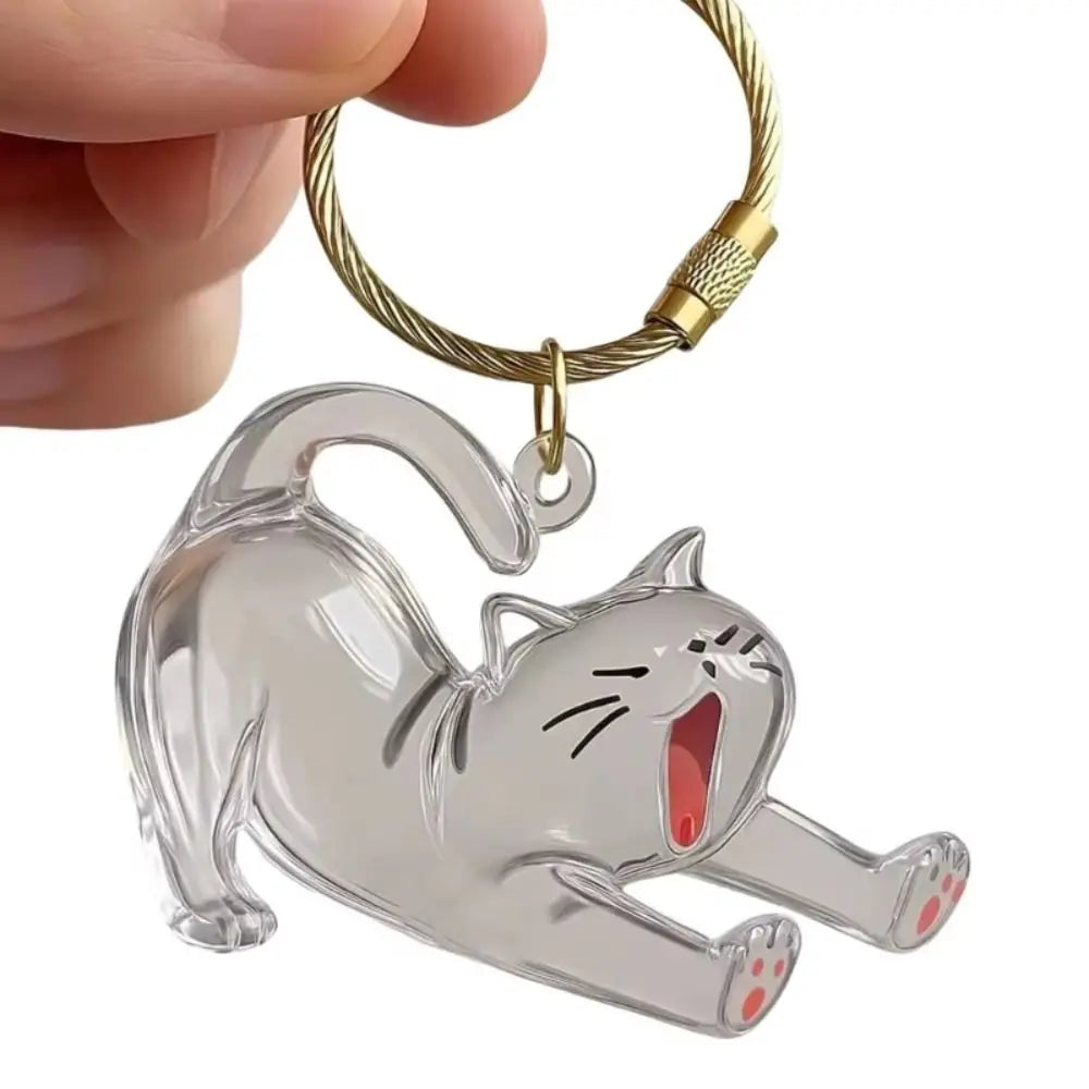 Klares Acryl-Katzen-Silhouette-Anhänger an einem goldfarbenen Schlüsselring.