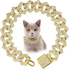 Goldfarbene Diamantkette als Halskette um eine graue Katze gelegt.