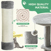 Tour d'escalade cylindrique pour chat en corde de sisal naturelle avec tissu doux pour gratter et se reposer.