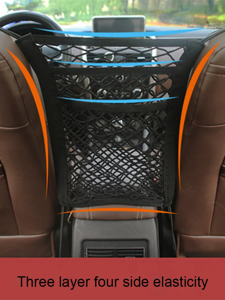 Black car dog barrier featuring three layers of elasticity and four sides for safety mesh storage.