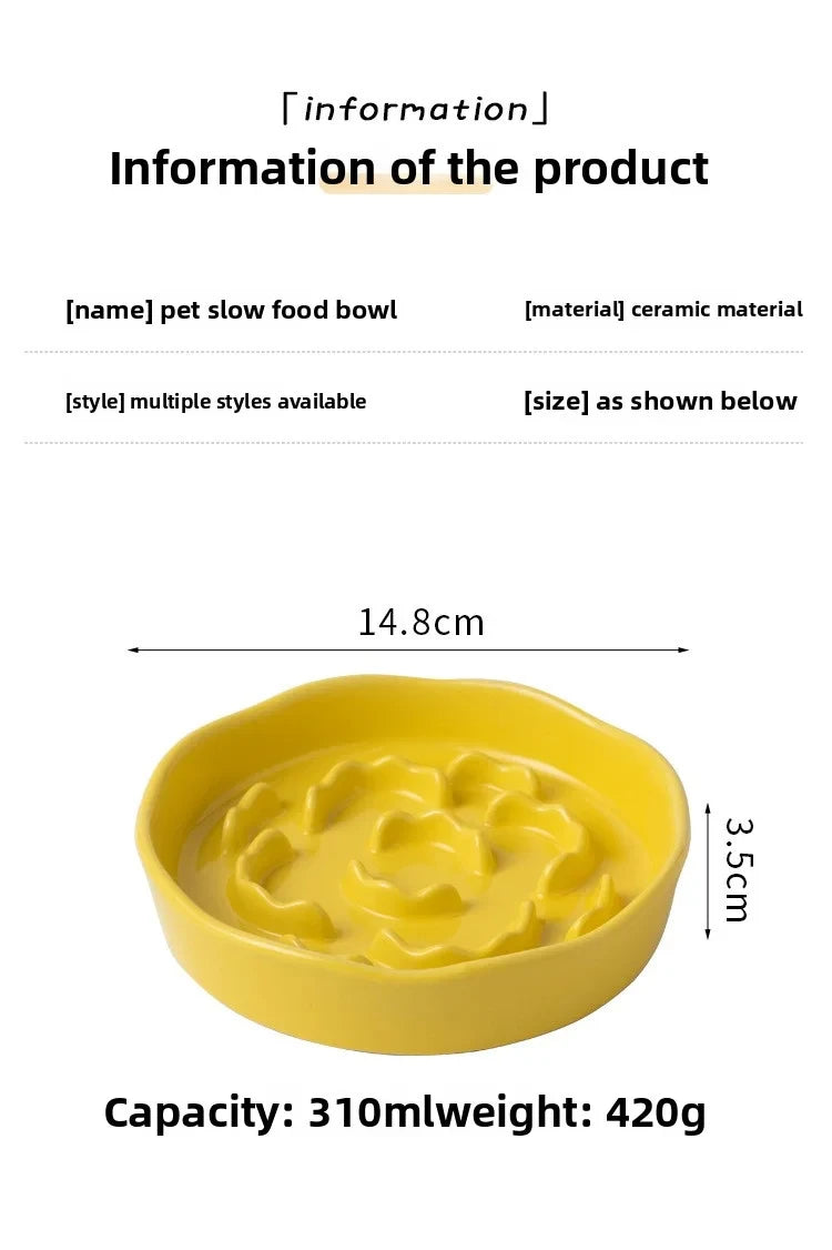 Ceramic Elevated Cat Bowl with Slow Feeder Design