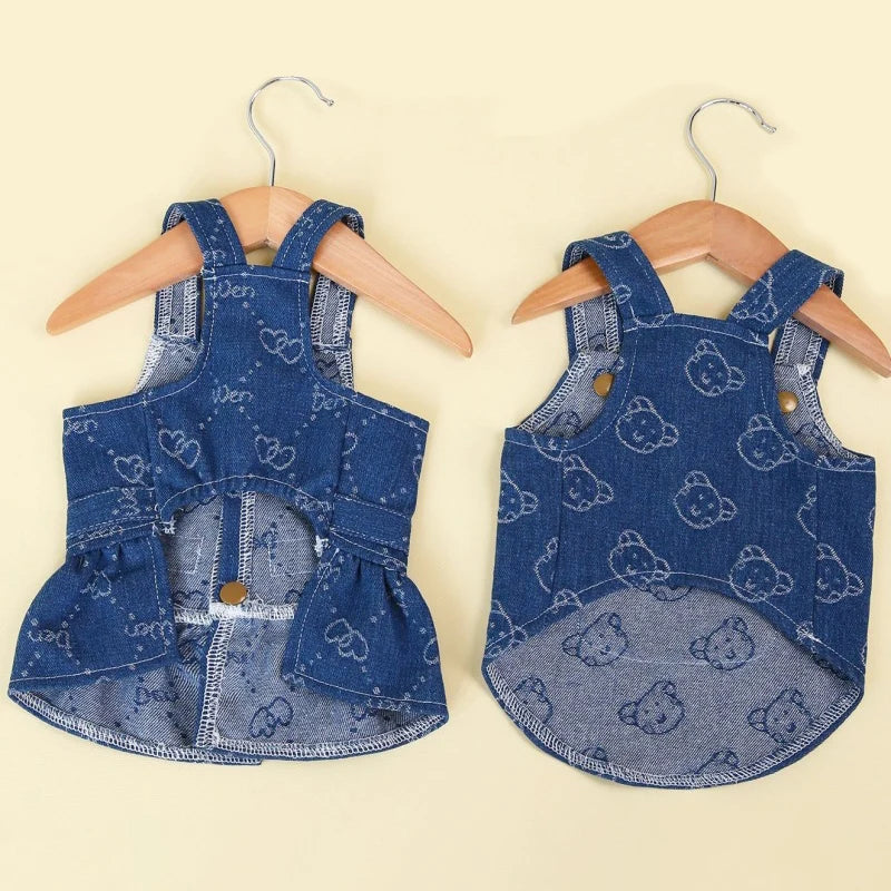 Denim Dog Harness Dress with D-Ring for Small and Medium Breeds