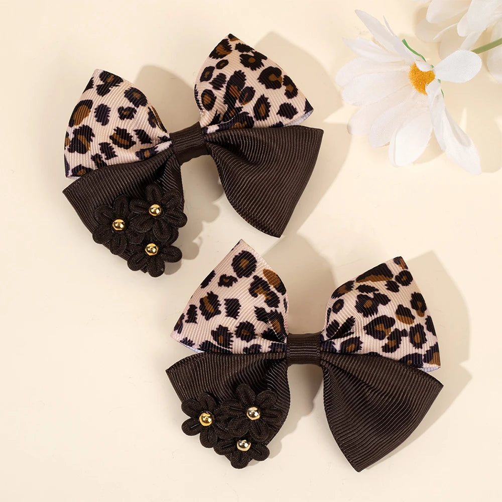 Leopard Bow Hair Clips for Girls - Set of 2