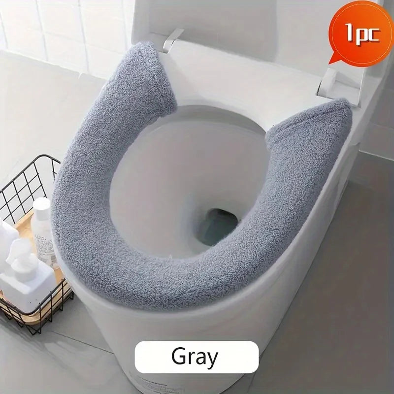Plush Non-Slip Toilet Seat Cover with Thermal Fleece Lining