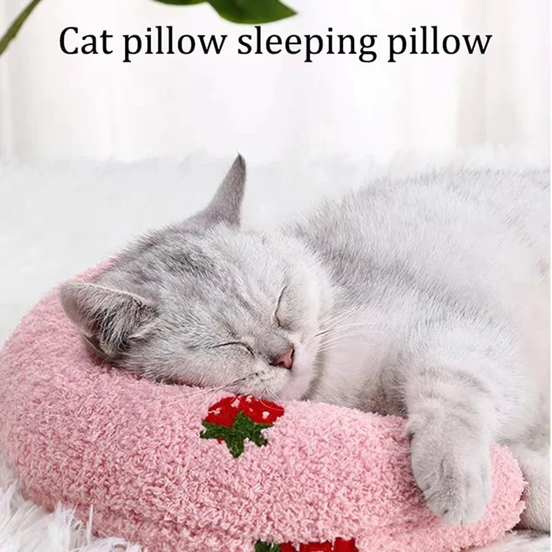 Super Soft Half Donut Cat Bed Pillow for Neck Support and Relaxation