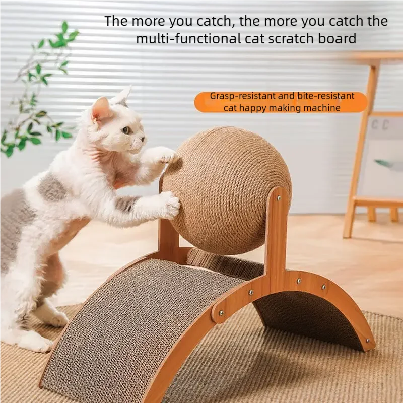 Wooden Cat Scratcher Ball with Sisal Surface