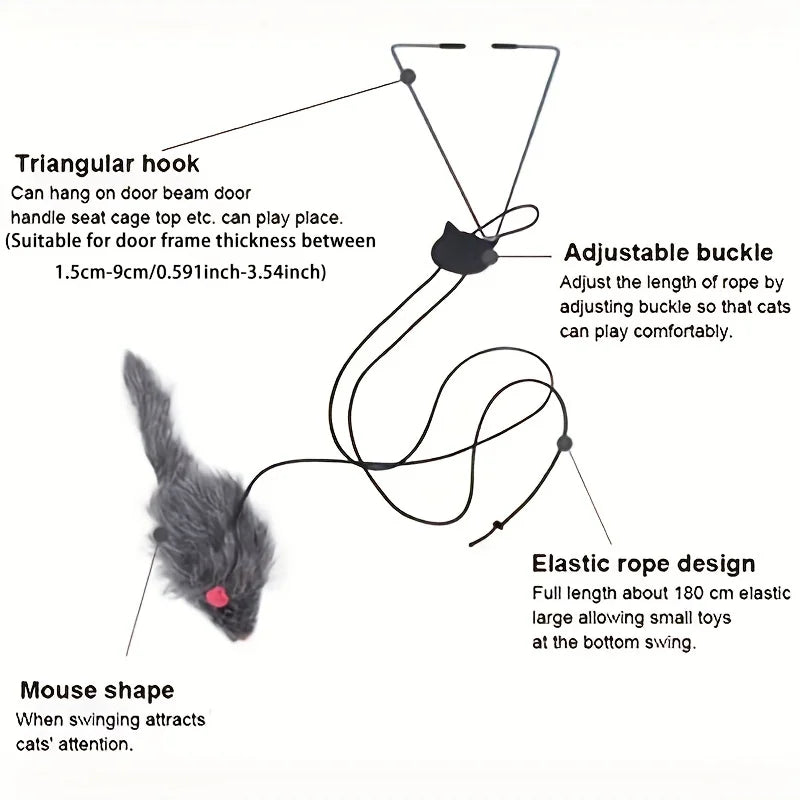 Interactive Door-Hanging Cat Toy with Mouse Teaser
