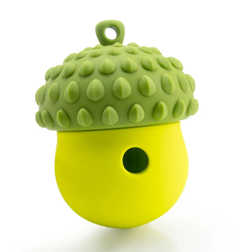 A bright lime green slow feeder puzzle toy for pets, featuring a textured dome and a yellow base.