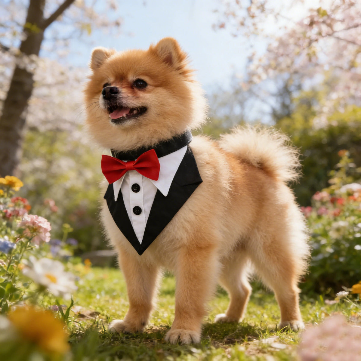 Formal Tuxedo Dog Bandana with Bowtie for Weddings and Parties