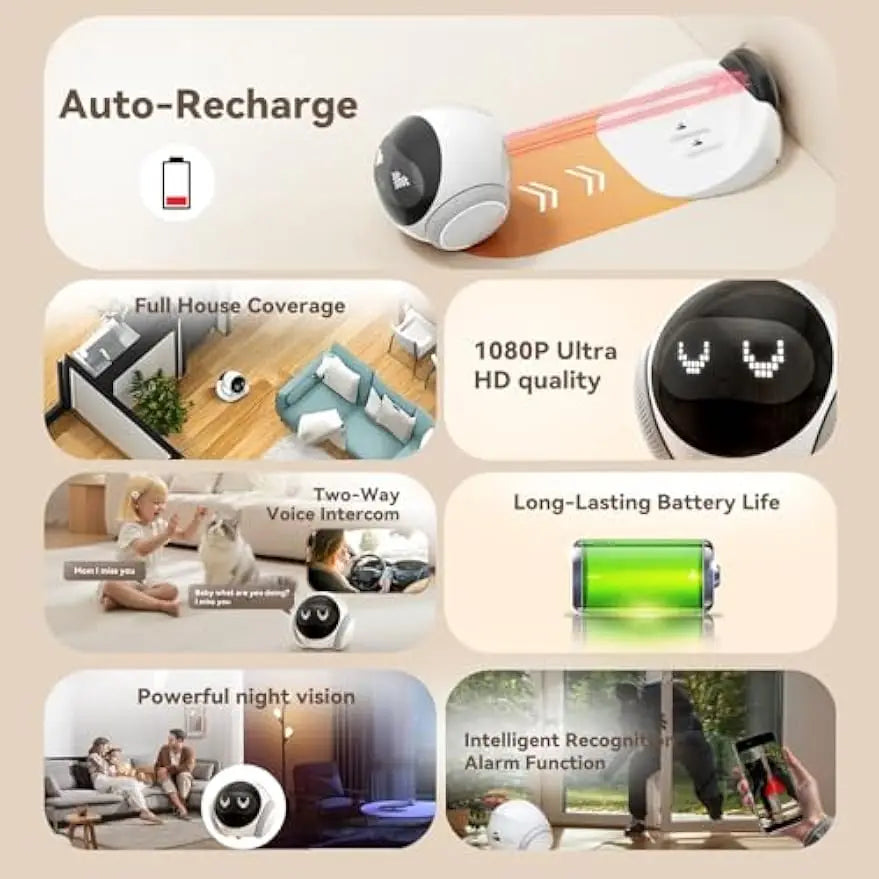Smart Pet Robot Camera with 360° Movement and Two-Way Audio
