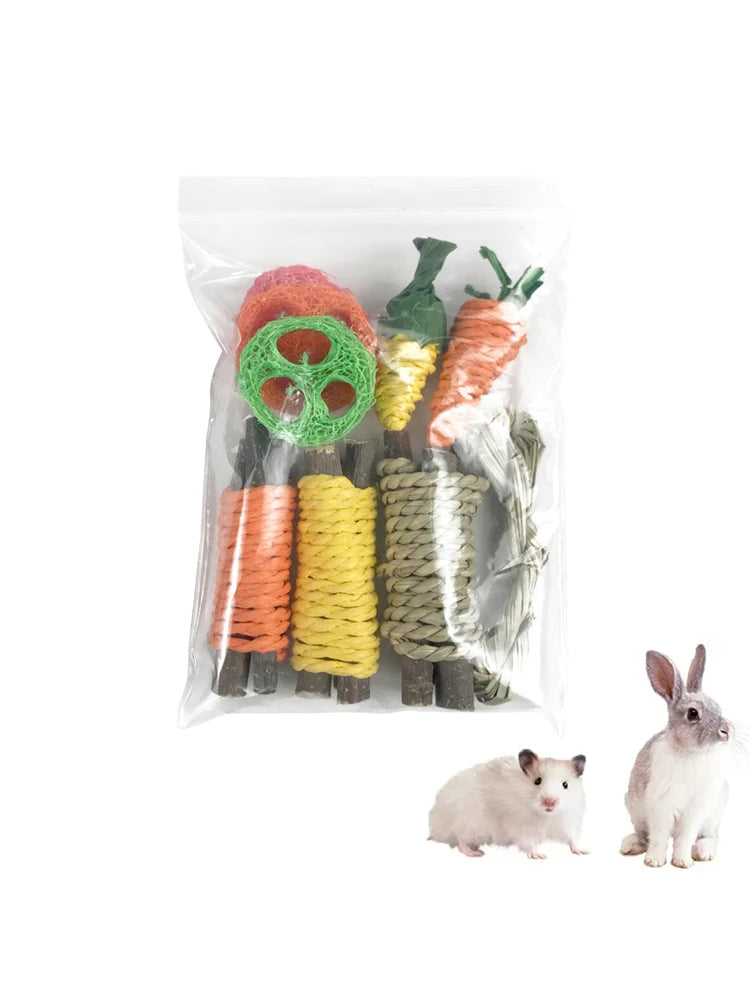 9-Piece Small Pet Chew Toy Set for Rabbits and Hamsters