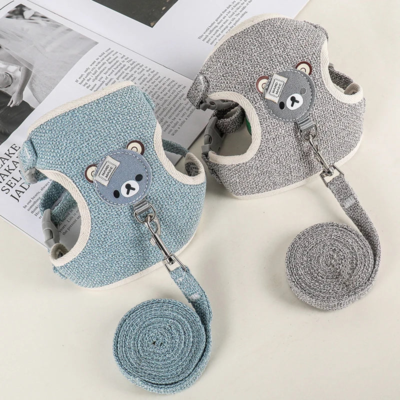 Adjustable Linen Rabbit Harness and Leash Set with Padded Comfort