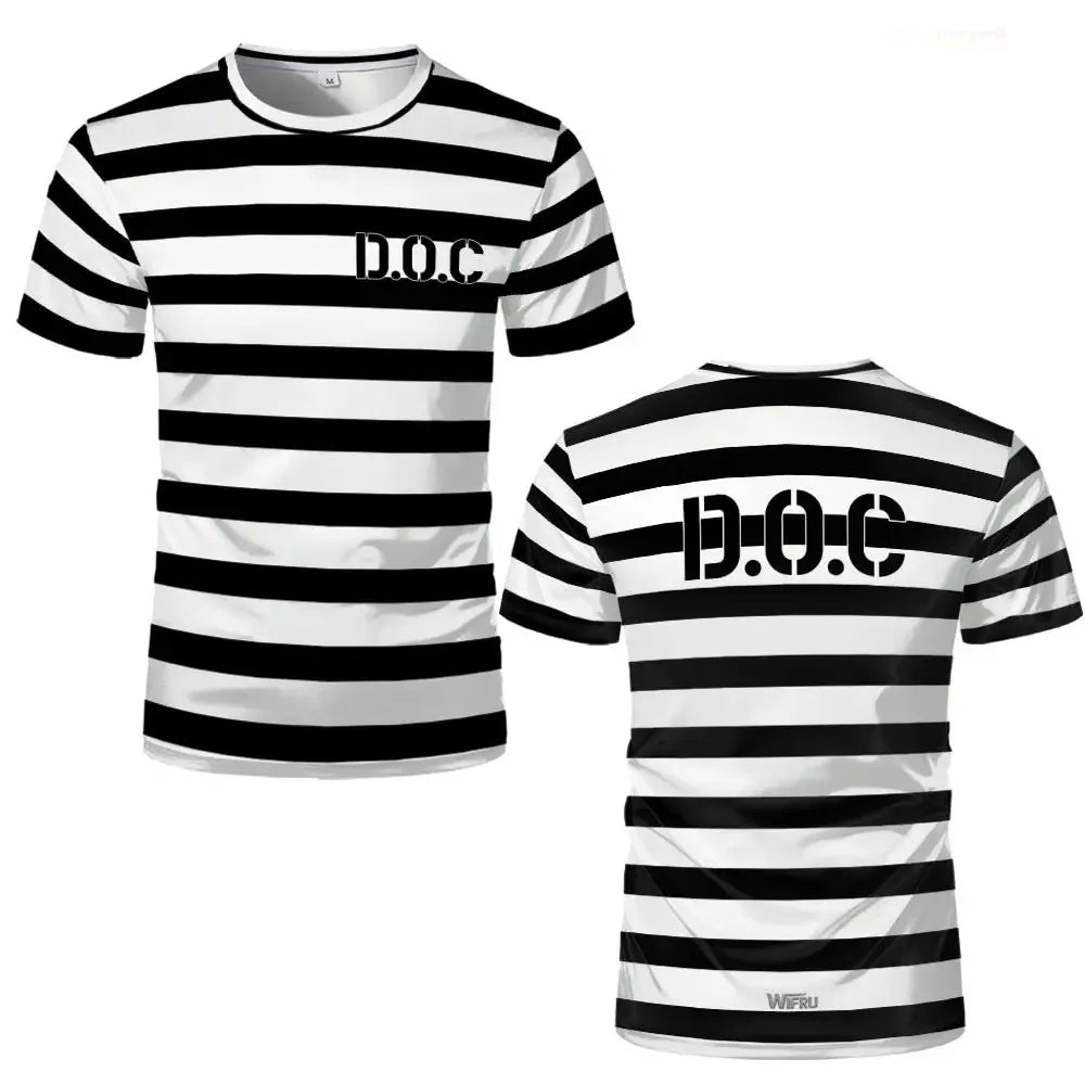 Classic Prisoner Striped T-Shirt for Halloween and Casual Wear