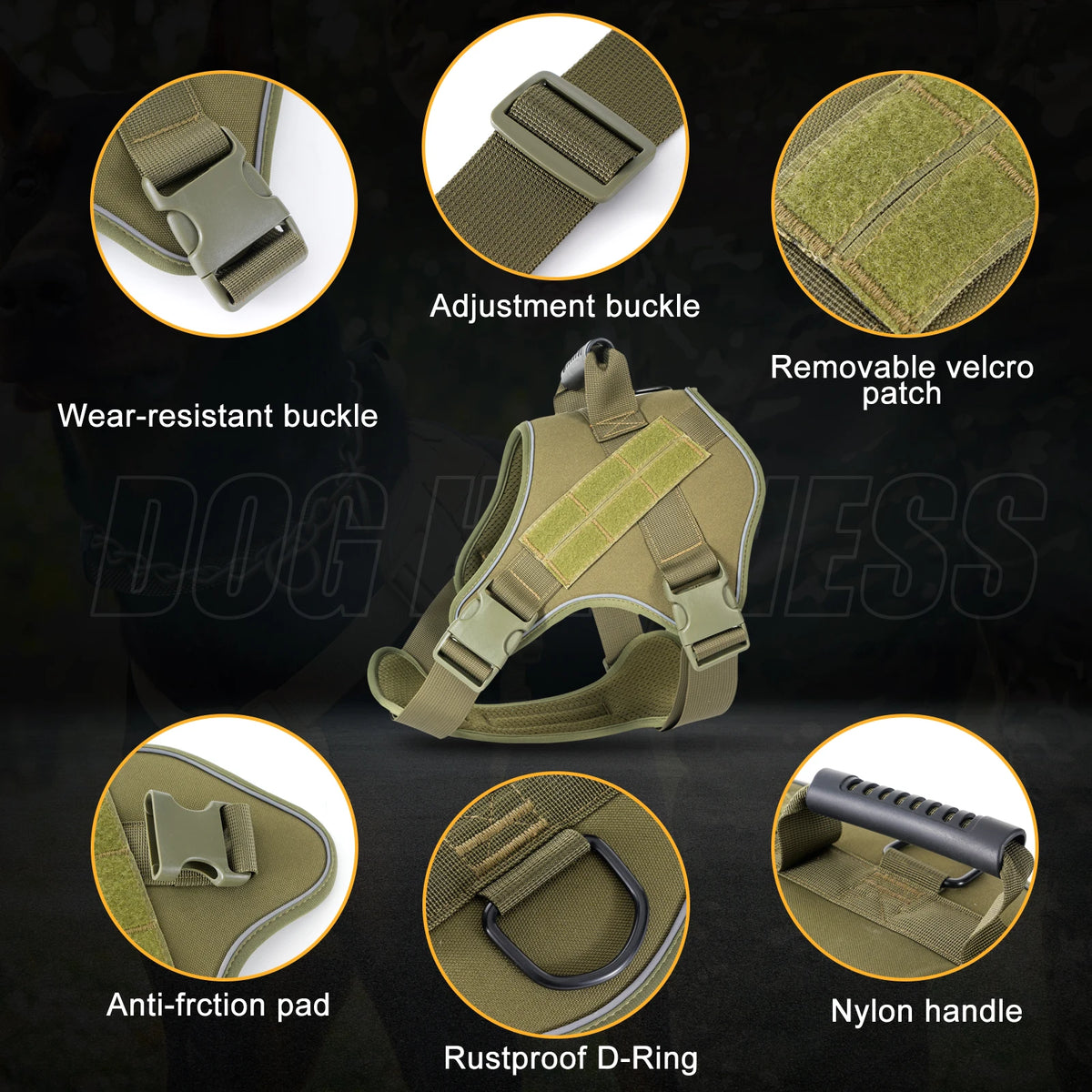 Tactical Dog Harness with Reflective Strips for Training and Outdoor Adventures