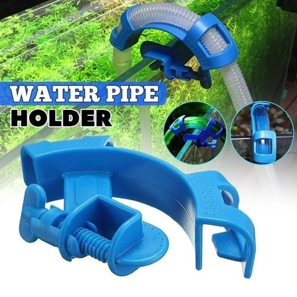 Blue water pipe holder clip used to secure and organize aquarium filtration tubes.