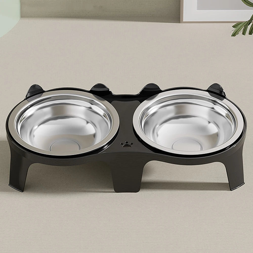 Stainless Steel Anti-Tip Cat & Dog Bowl with Double Compartments