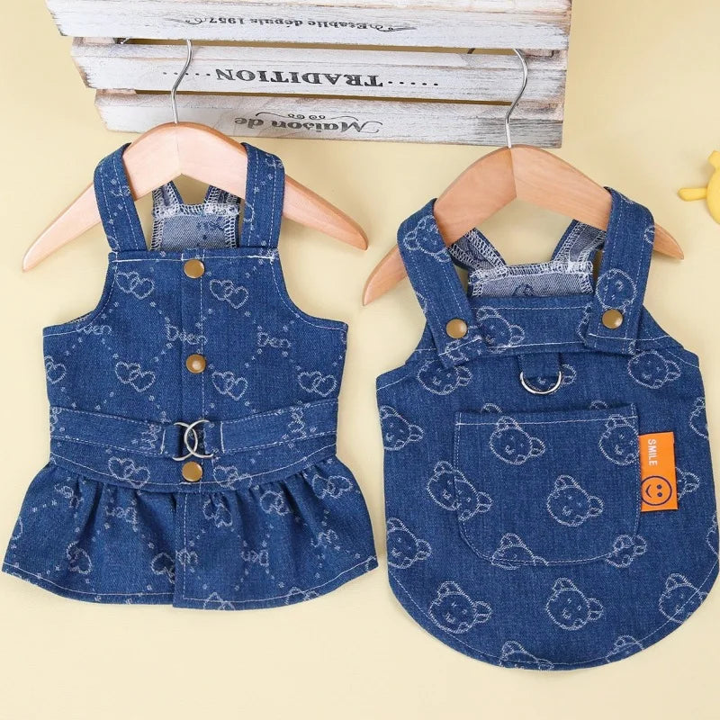 Denim Dog Harness Dress with D-Ring for Small and Medium Breeds