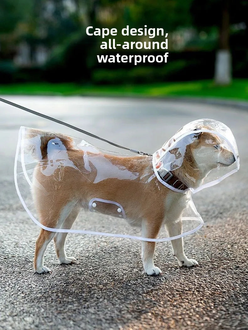 Clear Waterproof Dog Raincoat with Adjustable Hood