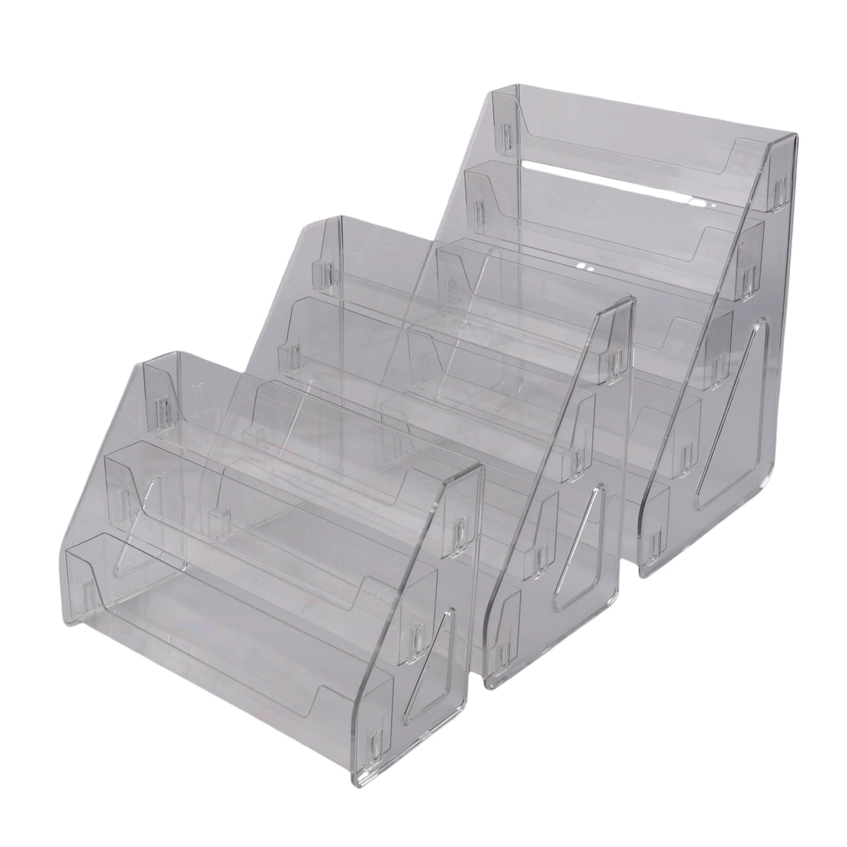 Clear Acrylic Display Stand with Slanted Tiers for Business Cards, Brochures & Cosmetics