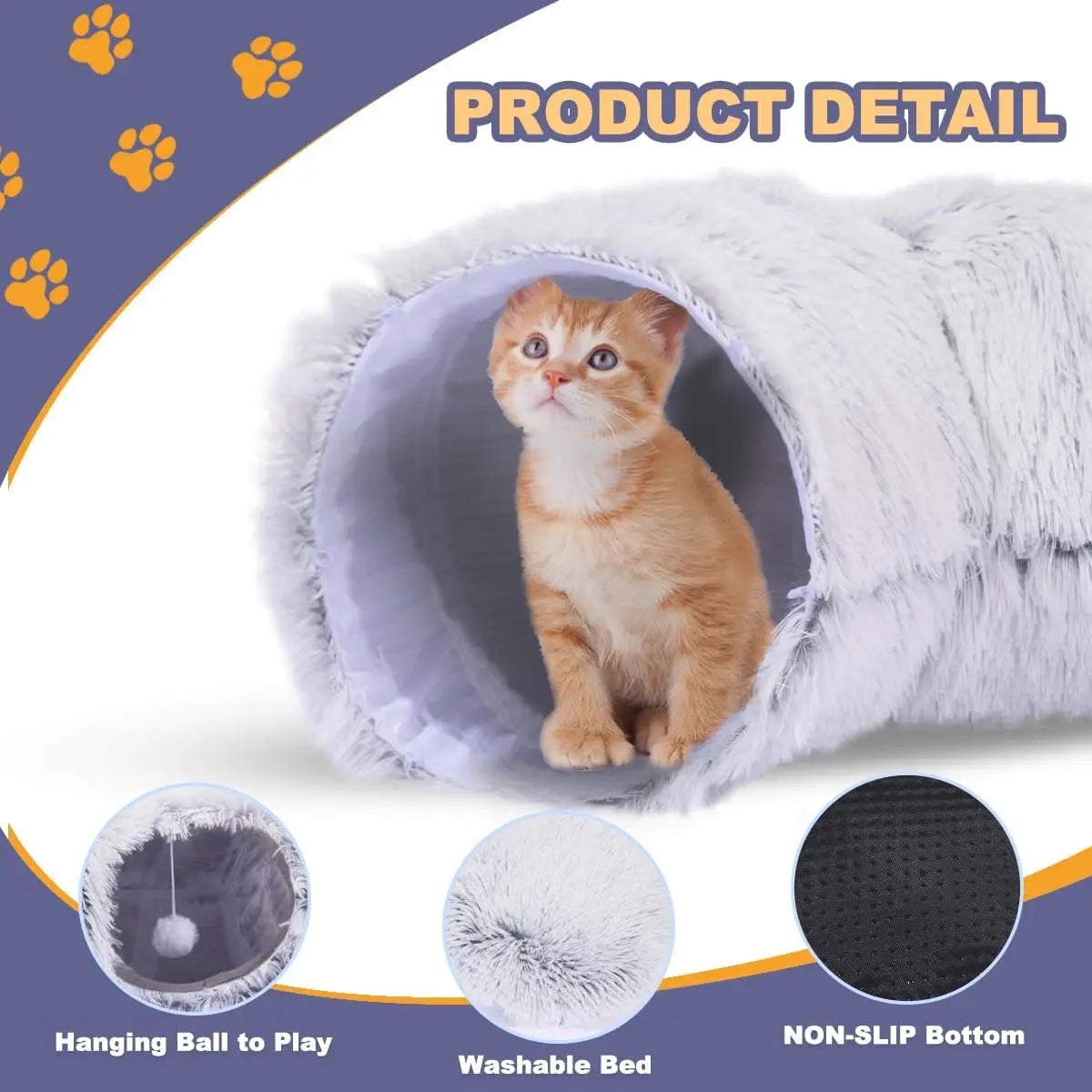Fleece-Lined Cat Tunnel Bed with Removable Cover