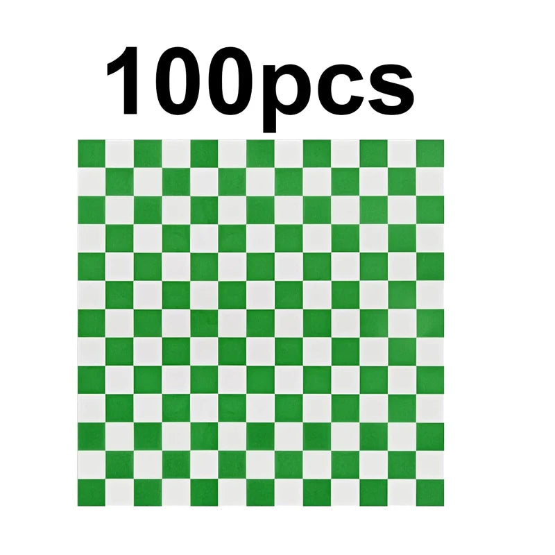 Checkerboard Pattern Oil-Proof Sandwich Wrapping Paper (100 Sheets)