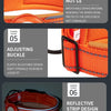 An orange dog collar featuring breathable lining, an adjusting buckle, and a reflective strip design.