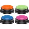 Three colored dog communication buttons with non-slip mats: orange, light green, and pink.