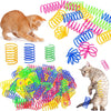 A collection of colorful interactive cat spring toys, including a kitten and a tabby cat playing with the springs.