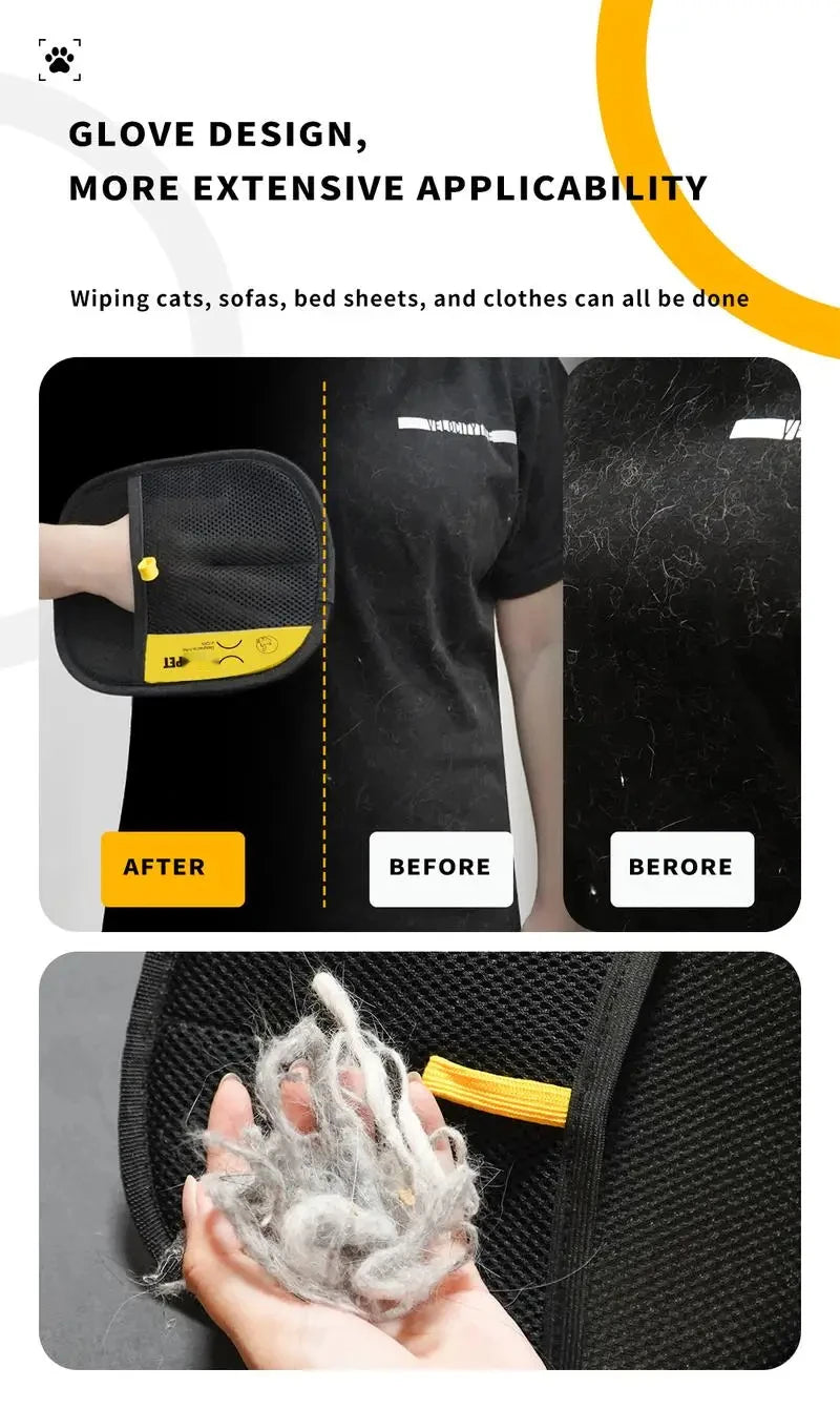 Pet Hair Removal Glove with Two-Way Brush for Cats, Dogs, and Furniture