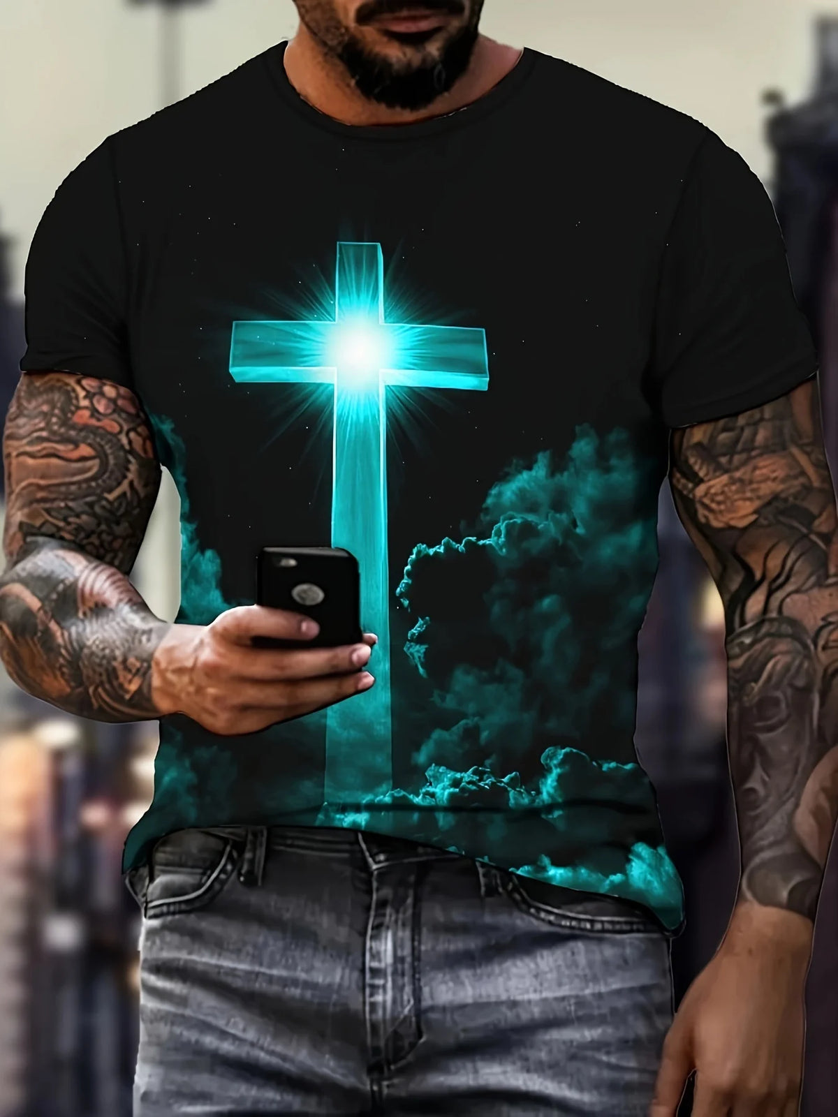 Faith-Inspired Graphic Crew Neck Tee for Men