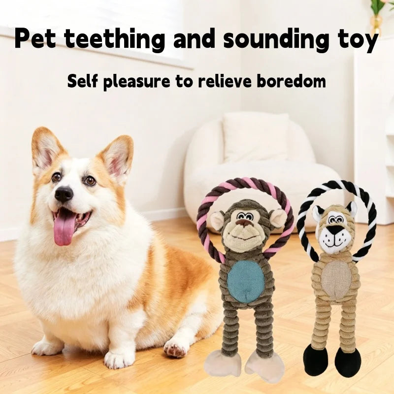 Plush Bone Squeaky Dog Toy for Teething and Play