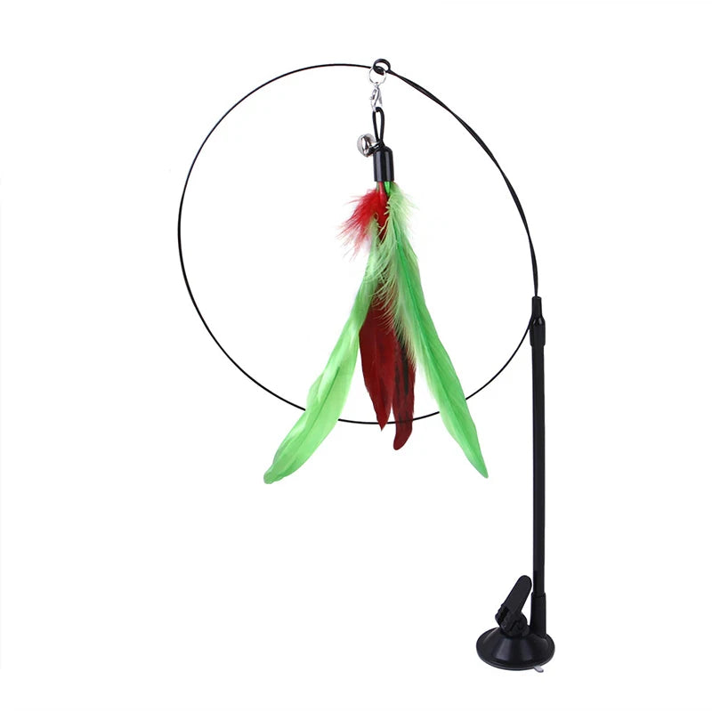Interactive Feather Cat Teaser Wand with Suction Cup Base
