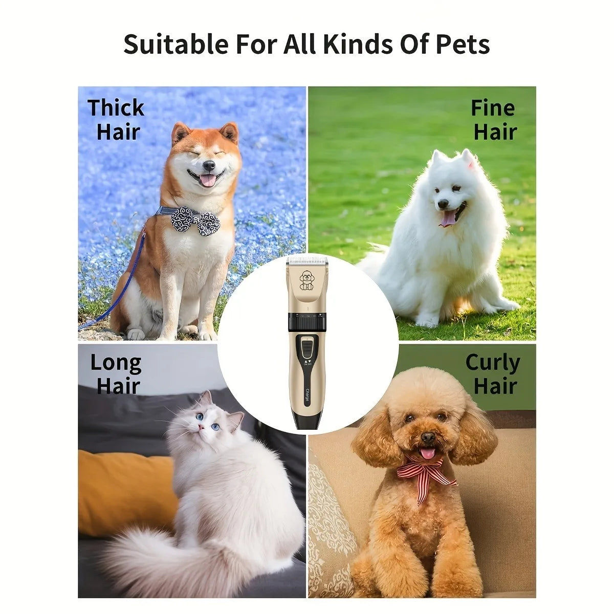 Cordless Rechargeable Pet Grooming Kit for Dogs and Cats