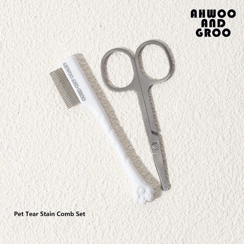 Pet Facial Cleaning Comb Set with Scissors for Tear Stains