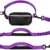 Purple retractable bungee leash and waist harness for dogs with a storage pouch