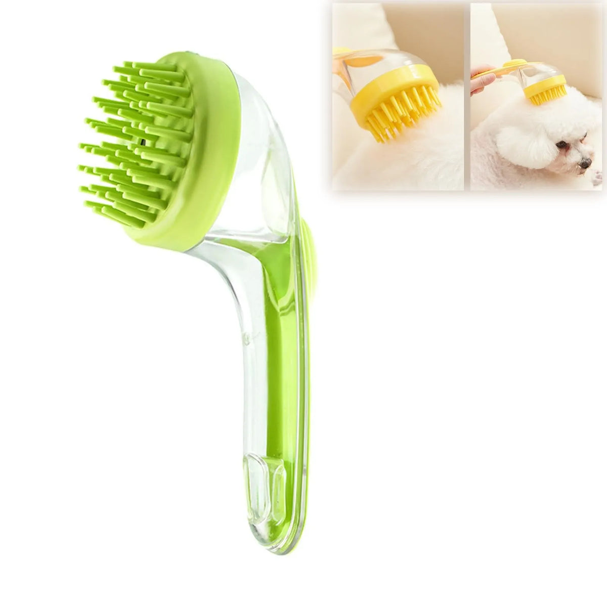 Pet Bath Brush with Shampoo Dispenser and Soft Silicone Bristles