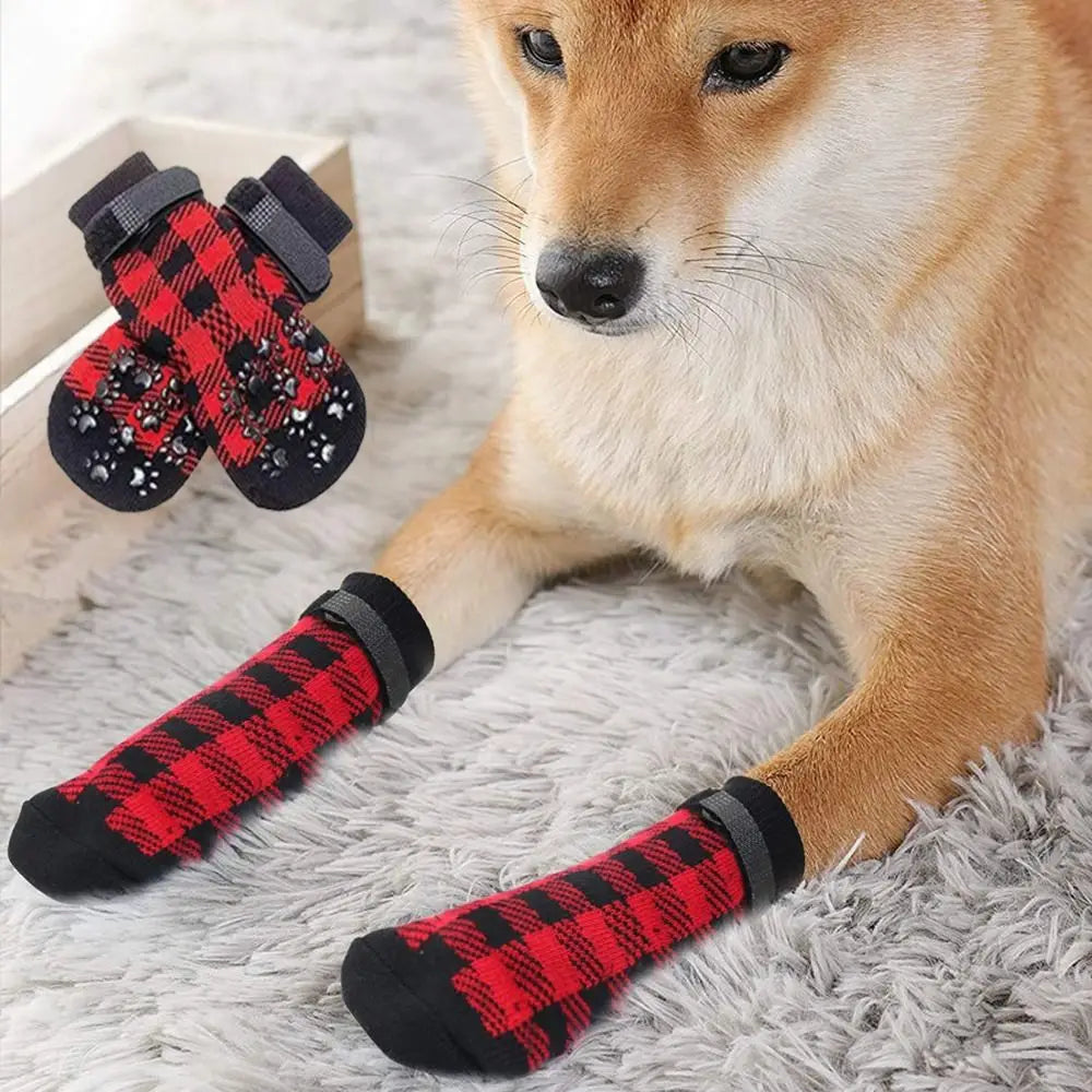 Breathable Anti-Slip Dog Socks with Paw Print Design (4-Pack)
