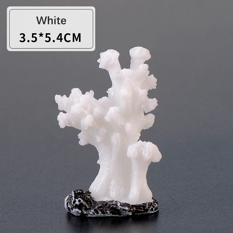 White resin coral decoration with a black base, measuring 3.5x5.4cm.