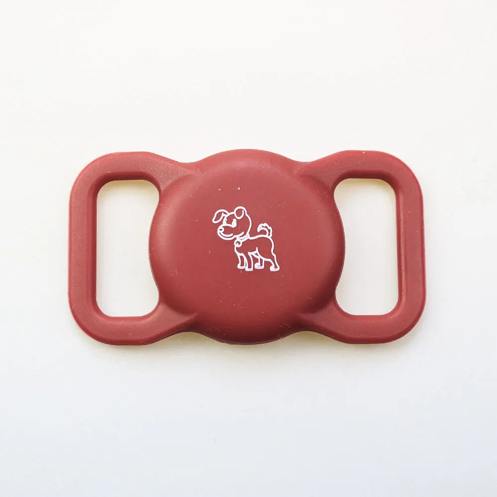 Rötlich-braher Silikonhalter mit Schleifenform und Silhouette eines Hundes