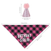 Pink glitter cone hat with a fluffy pompom and a pink checkered bandana for a birthday party set