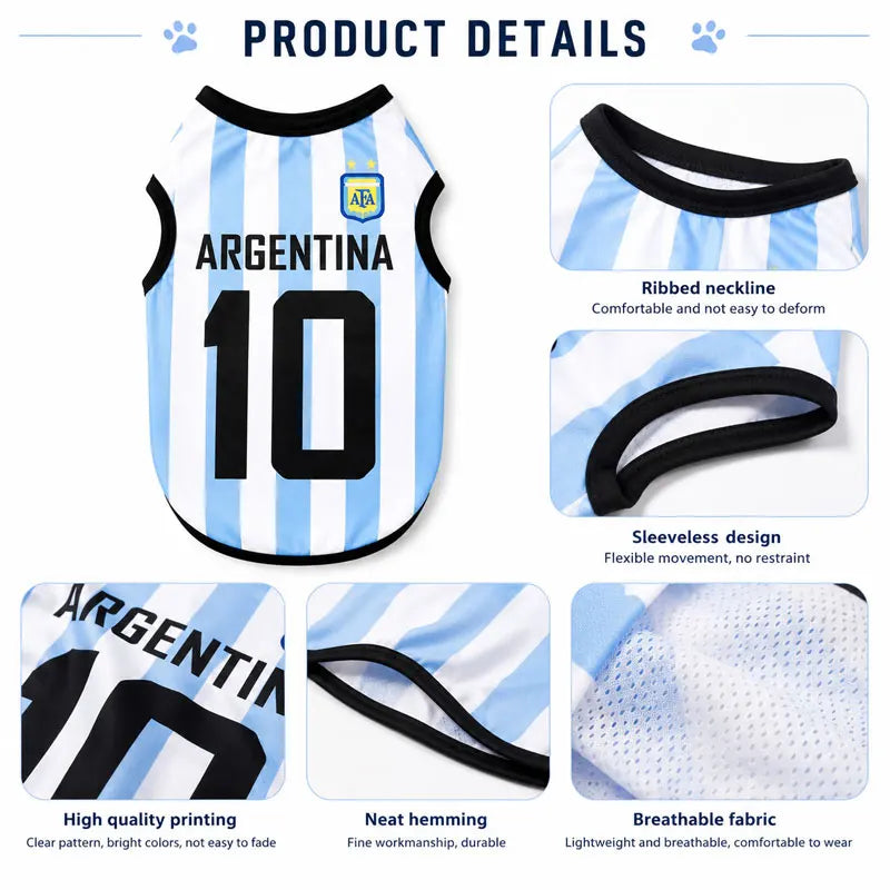 Gilet maillot à rayures argentines numéro 10 avec col côtelé et design sans manches