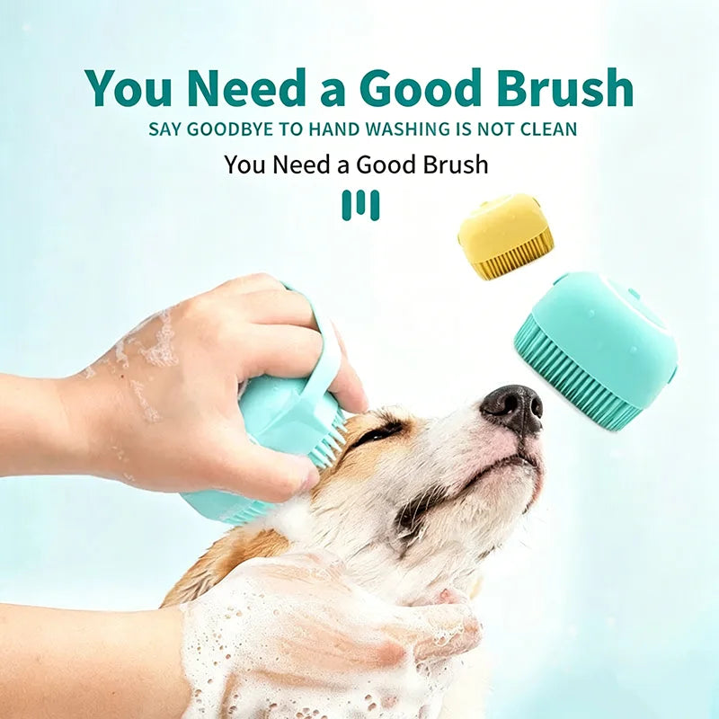 Silicone Pet Bath Massage Brush with Foam Dispenser