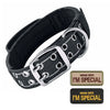 Black tactical dog collar with silver buckle and reflective studs