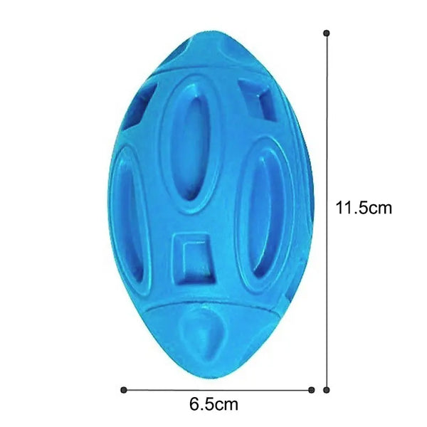 Blue durable rubber squeaky chew ball designed for medium and large dogs.