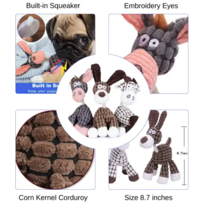 Plush Squeaky Donkey Dog Toy for Teething and Interactive Play