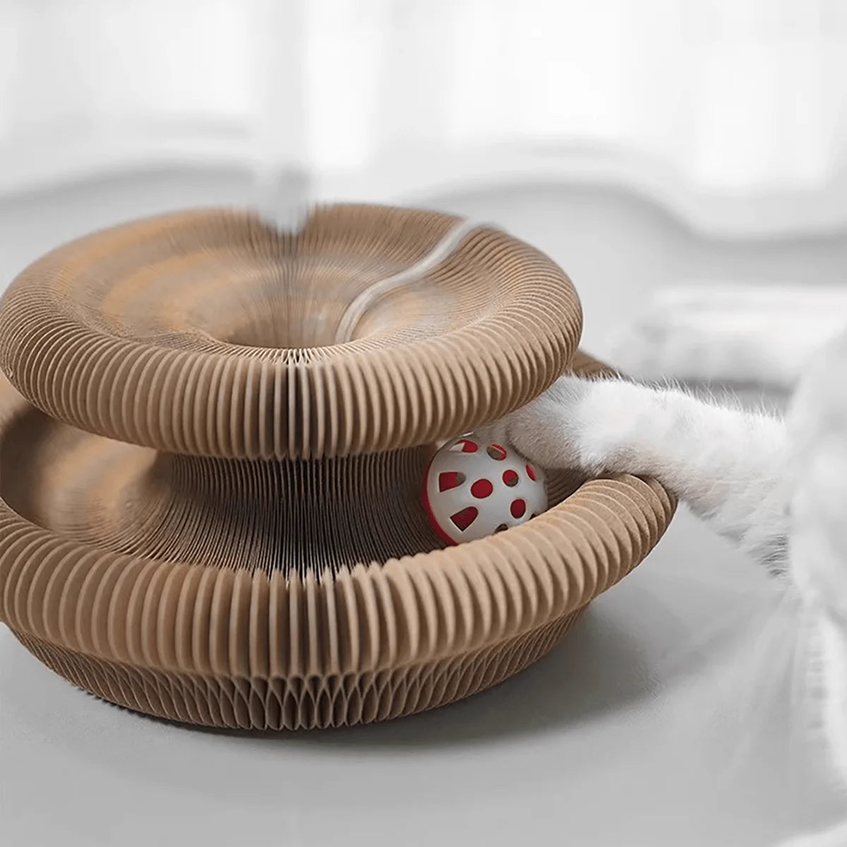 Foldable Corrugated Cat Scratcher with Bell and Catnip