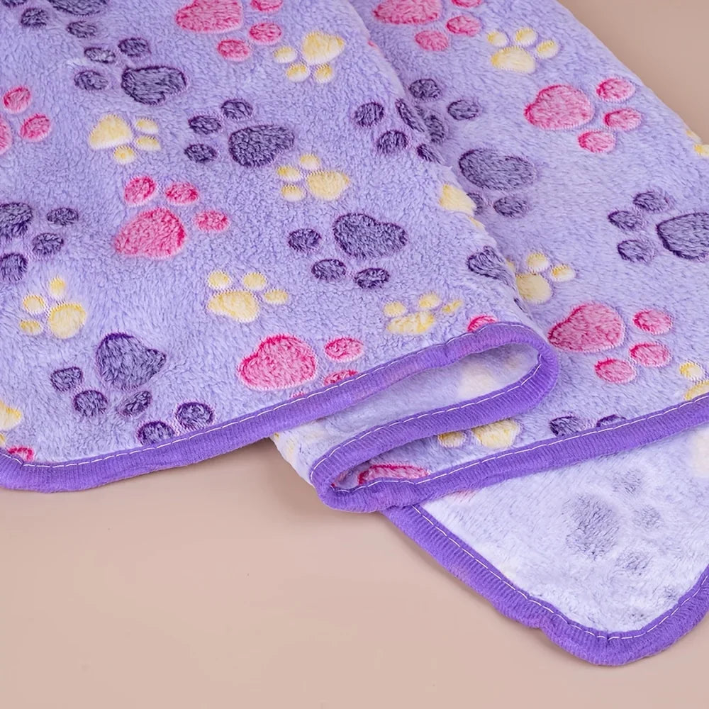 Paw Print Fleece Pet Blanket for Dogs and Cats